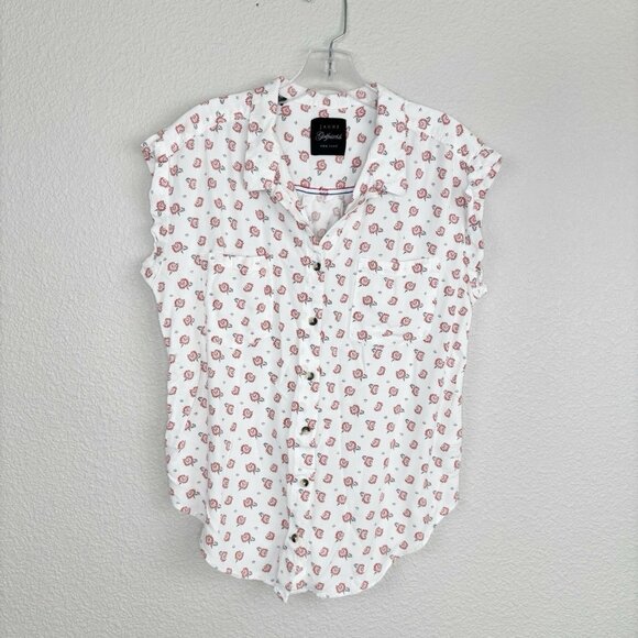 Jachs Girlfriend Shirt Medium White Floral Quinn Cap Sleeve Button Down Blouse - Picture 1 of 7